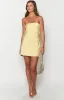 Mylee Yellow Satin Strapless Mini Dress sold by Beginning Boutique