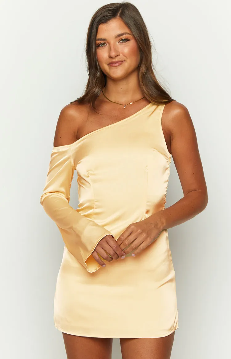 Singer Yellow Satin One Shoulder Mini Dress sold by Beginning Boutique product image thumbnail 3