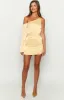 Singer Yellow Satin One Shoulder Mini Dress sold by Beginning Boutique
