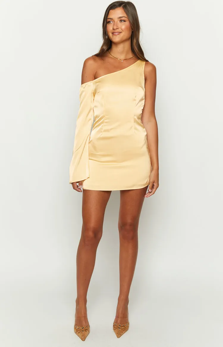 Singer Yellow Satin One Shoulder Mini Dress sold by Beginning Boutique product image thumbnail 2