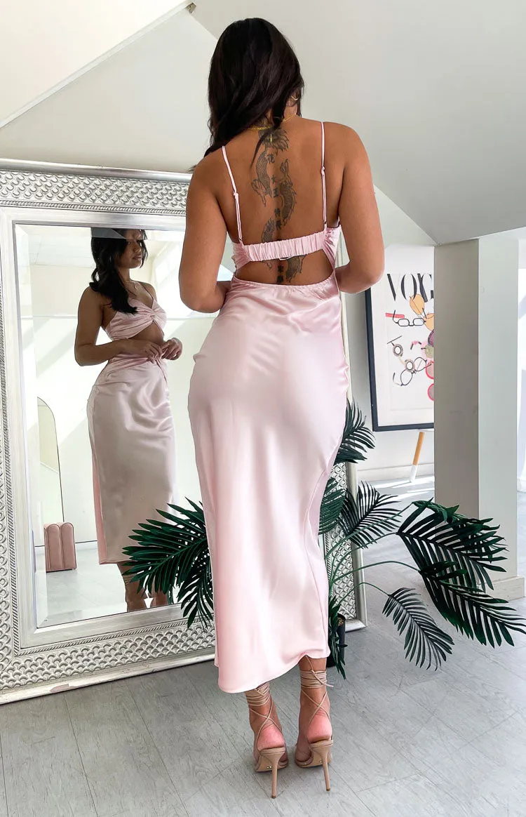 Amelie Pink Twist Satin Midi Dress sold by Beginning Boutique product image thumbnail 5