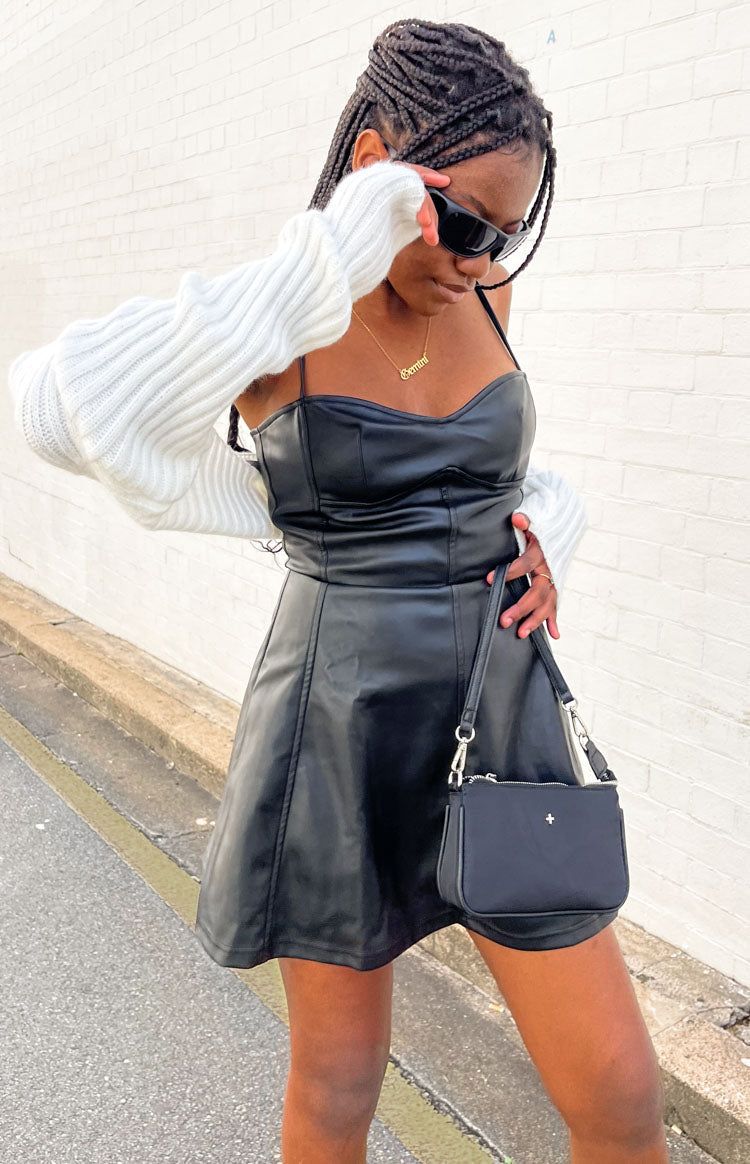 Ishani Black Faux Leather Mini Dress sold by Beginning Boutique product image thumbnail 2