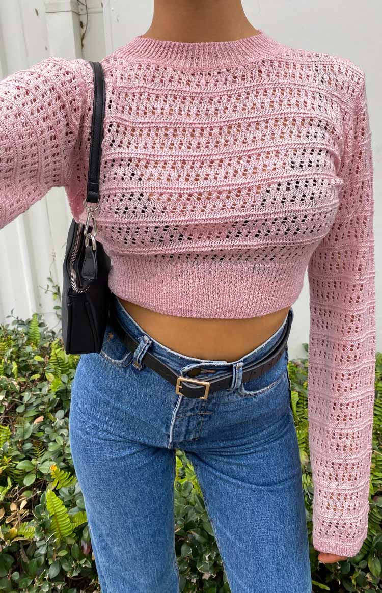 Elyse Knit Sweater Pink sold by Beginning Boutique