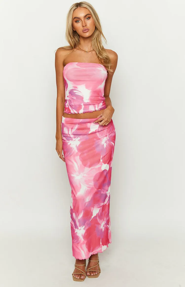 When In Rome Pink Floral Print Mesh Maxi Skirt sold by Beginning Boutique product image thumbnail 3