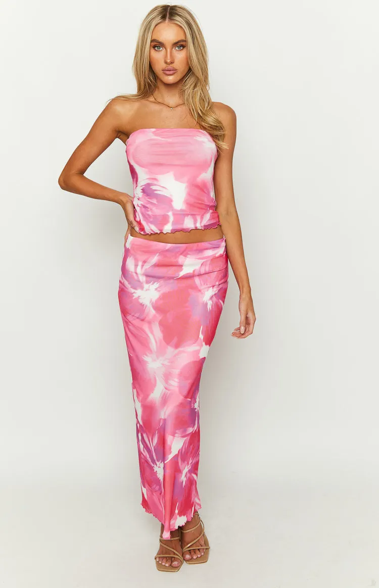 When In Rome Pink Floral Print Mesh Maxi Skirt sold by Beginning Boutique product image thumbnail 2