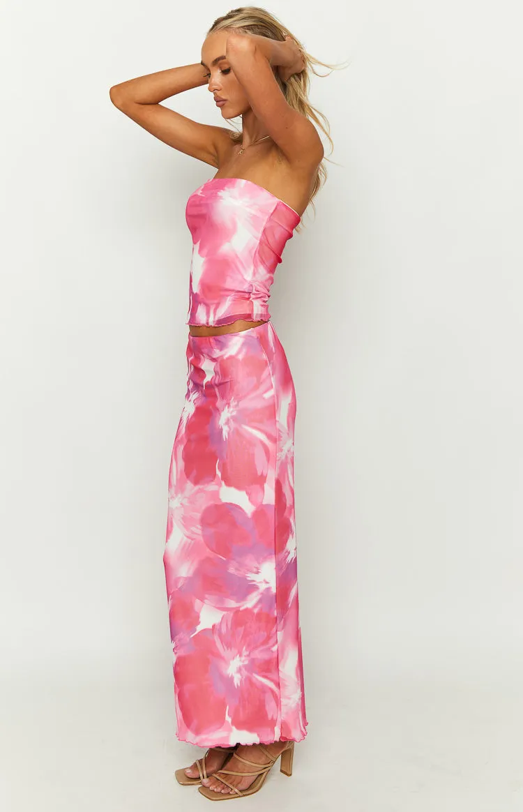 When In Rome Pink Floral Print Mesh Maxi Skirt sold by Beginning Boutique product image thumbnail 4