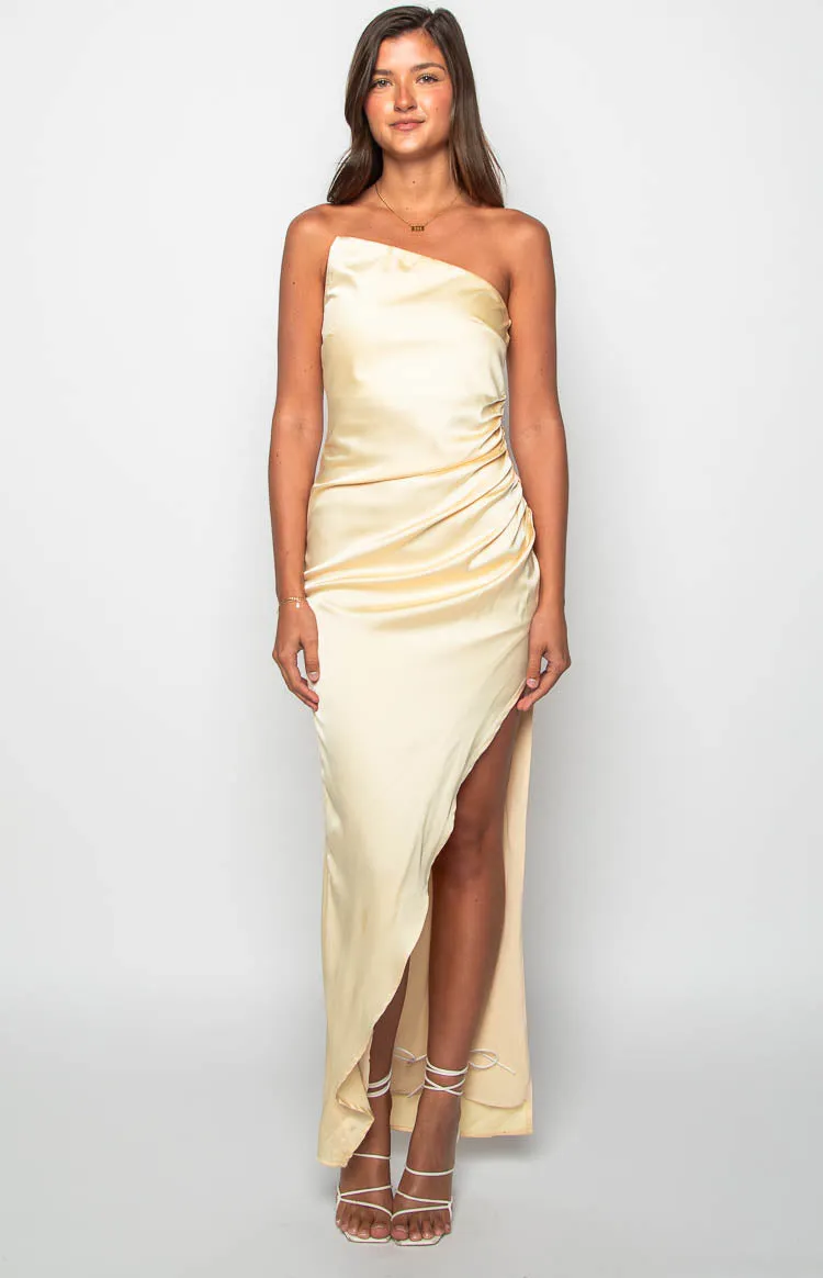 Kyla Yellow Satin Maxi Dress sold by Beginning Boutique product image thumbnail 2