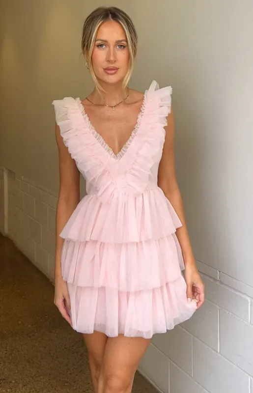 Tori Pink Tulle Mini Dress sold by Beginning Boutique