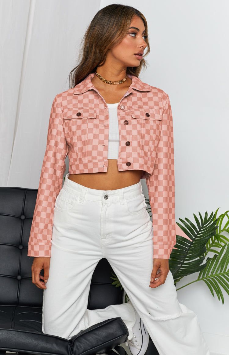 Alternator Check Cropped Jacket Pink sold by Beginning Boutique product image thumbnail 2