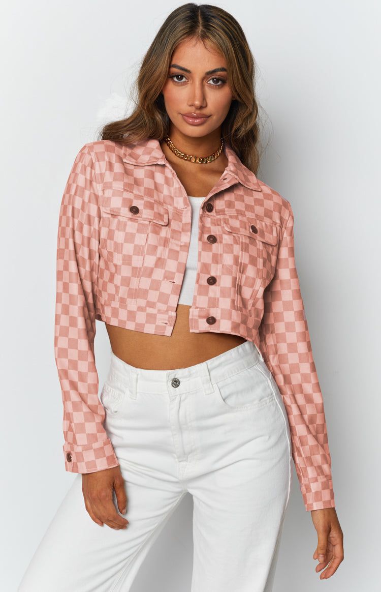 Alternator Check Cropped Jacket Pink sold by Beginning Boutique