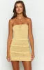 Hazeley Yellow Strapless Mini Dress sold by Beginning Boutique