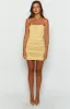 Hazeley Yellow Strapless Mini Dress sold by Beginning Boutique