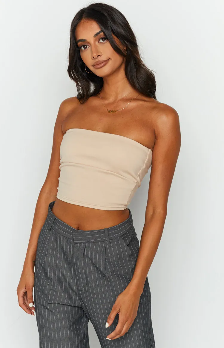 Empire Tan Strapless Top sold by Beginning Boutique