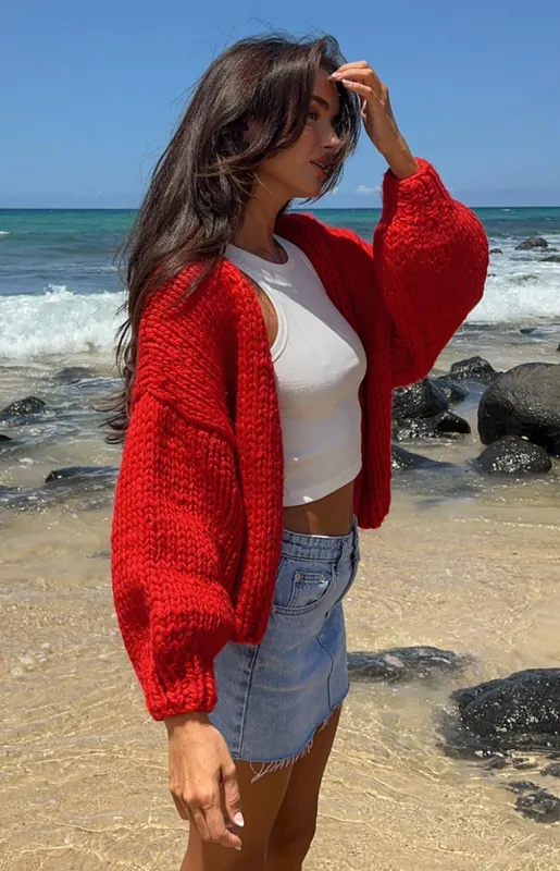 Bad Habits Red Knit Cardigan made by Beginning Boutique
