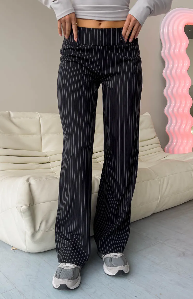 Maeve Black Pinstripe Pants sold by Beginning Boutique