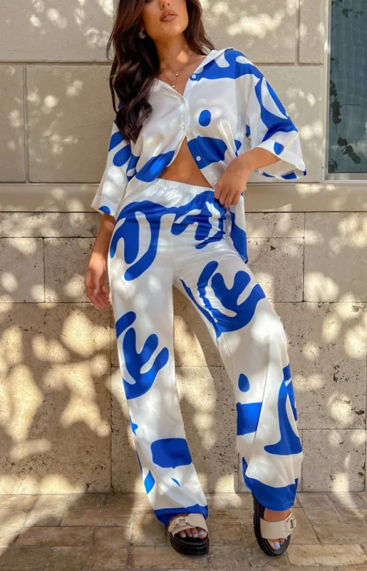 Karren Blue Print Pants made by Beginning Boutique