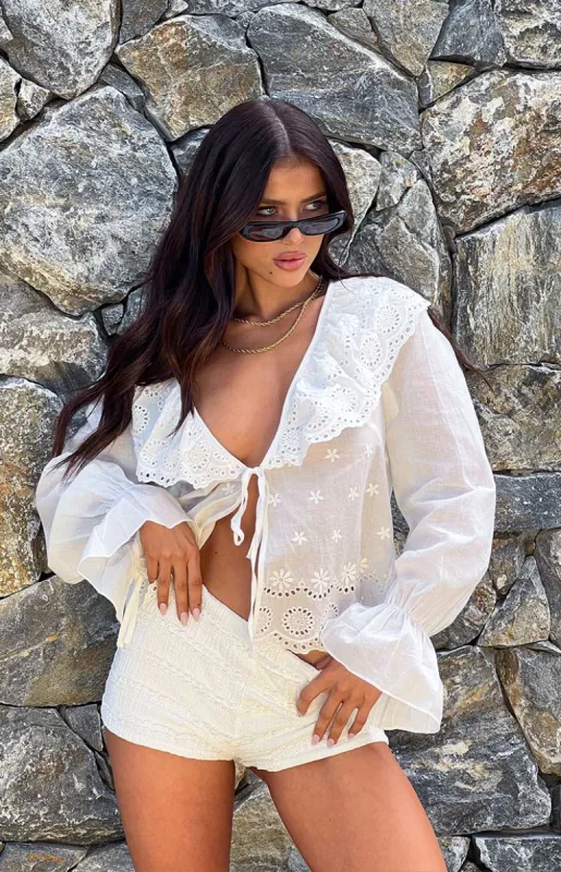 Poppie White Long Sleeve Top sold by Beginning Boutique