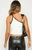 Kenzie White Contrast Bind One Shoulder Top sold by Beginning Boutique