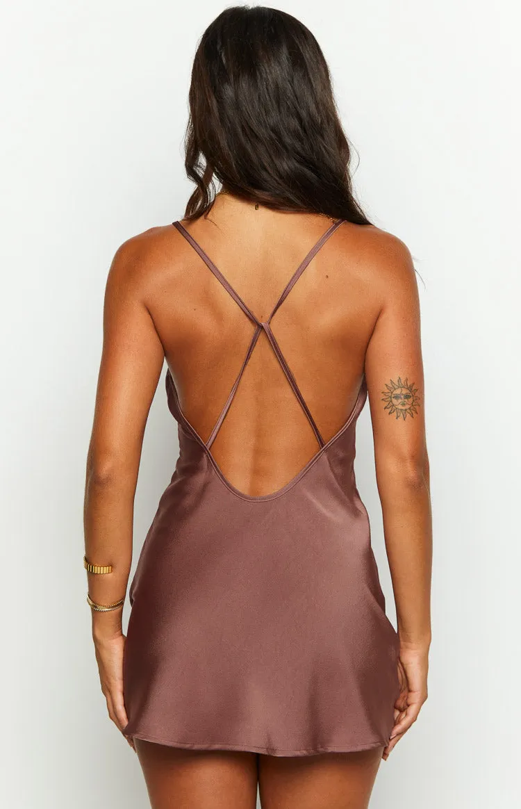 Clarissa Brown Slip Mini Dress sold by Beginning Boutique product image thumbnail 4