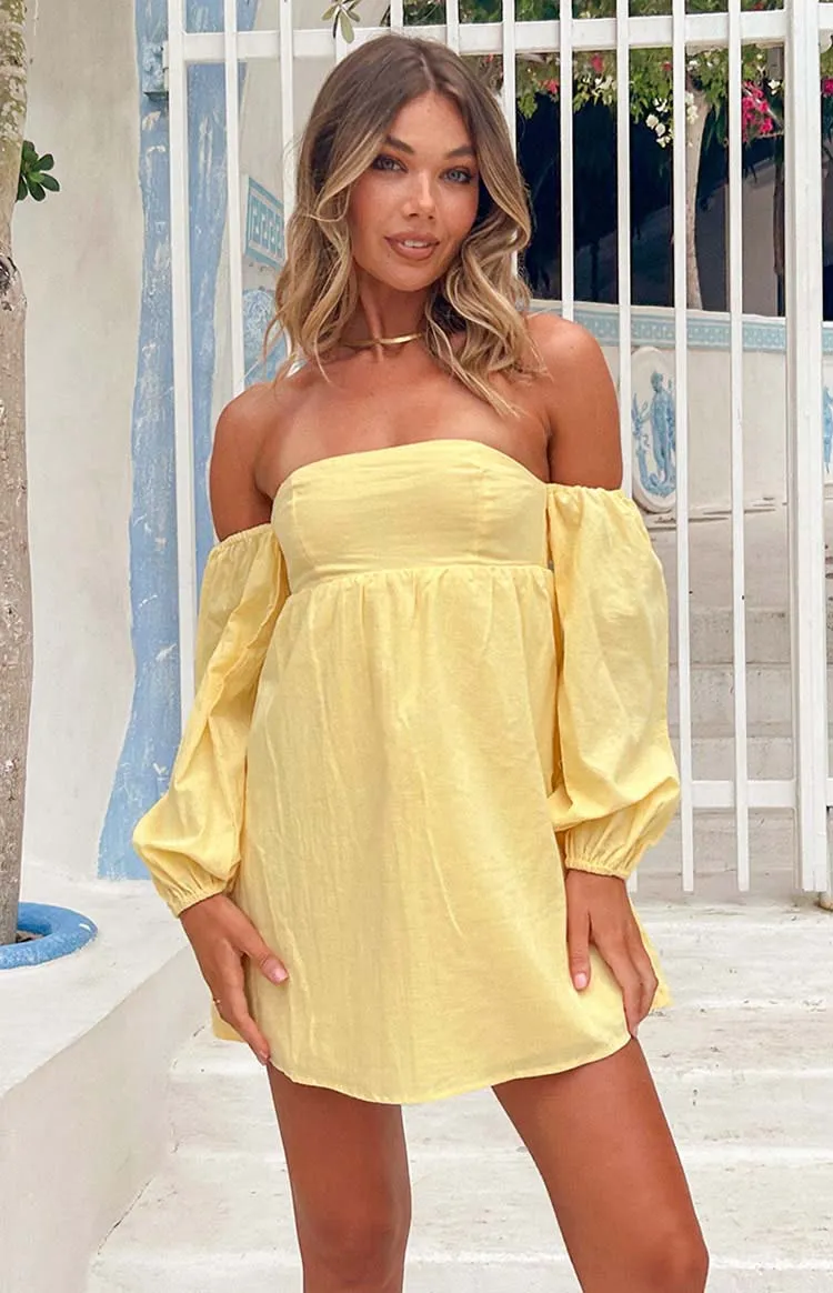 Koa Yellow Long Sleeve Mini Dress sold by Beginning Boutique