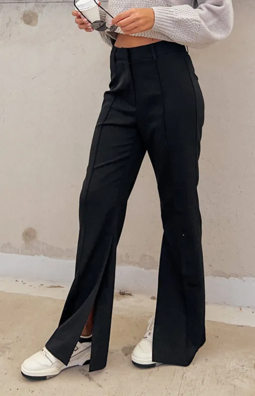 Katrine Black Split Hem Pants sold by Beginning Boutique