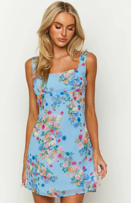 Londyn Blue Floral Print Mini Dress sold by Beginning Boutique