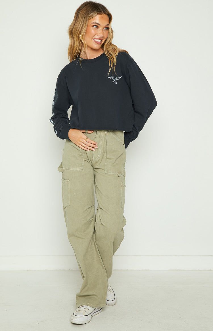 Thrills Iron Eagle LS Merch Twilight Black Super Crop Tee sold by Beginning Boutique product image thumbnail 3