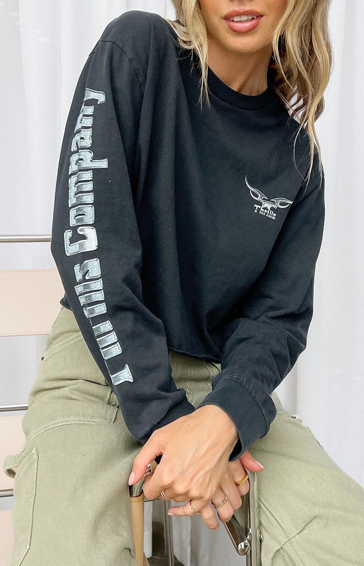 Thrills Iron Eagle LS Merch Twilight Black Super Crop Tee sold by Beginning Boutique