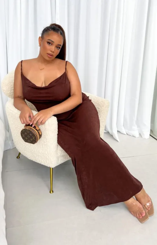 Periwinkle Brown Maxi Dress sold by Beginning Boutique