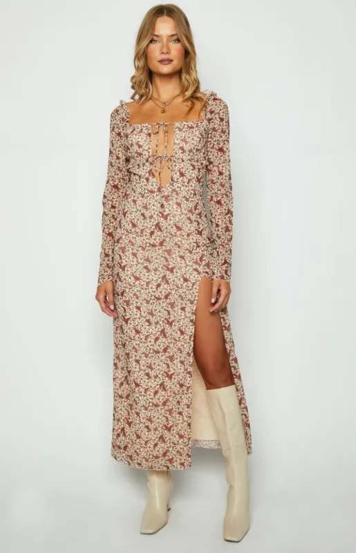 Marea Cream Paisley Print Long Sleeve Maxi Dress made by Beginning Boutique