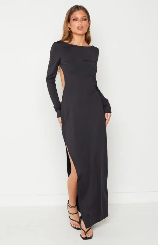 Charis Black Long Sleeve Backless Maxi Dress sold by Beginning Boutique