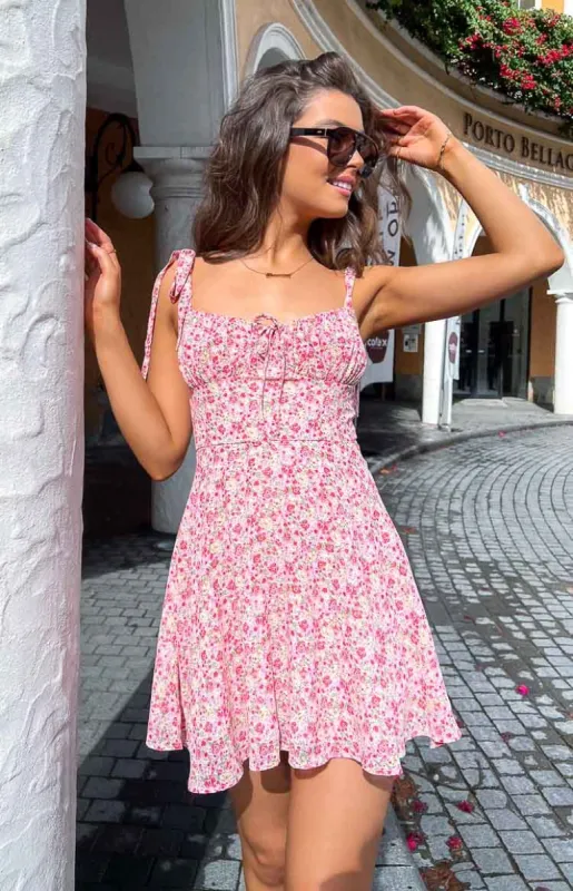 Althea Floral Tie Strap Mini Dress sold by Beginning Boutique