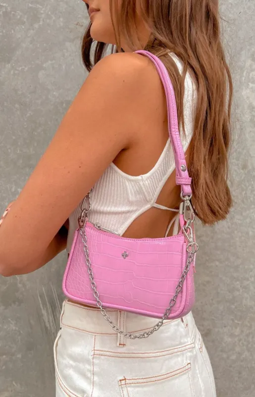Peta & Jain Poppi Pink Croc Mini Shoulder Bag sold by Beginning Boutique