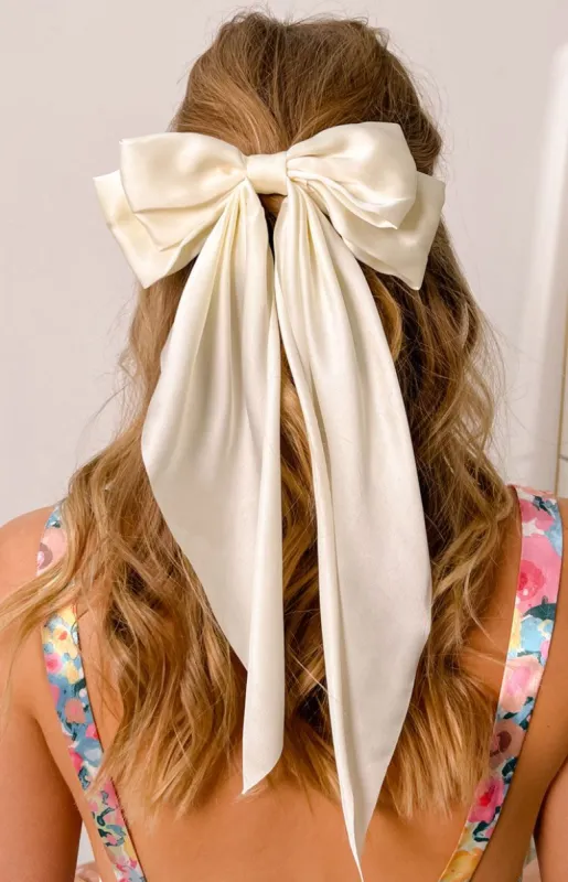 Larisa White Bow Ribbon Hair Clip sold by Beginning Boutique