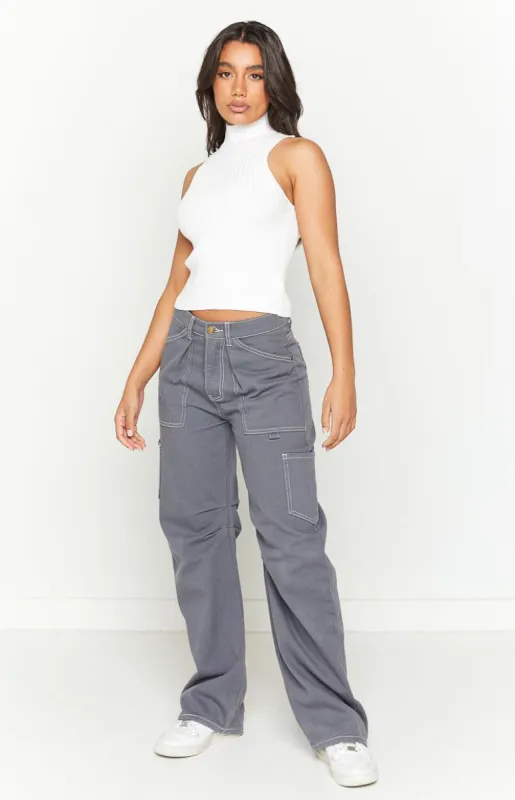 Kezia White High Neck Knit Top sold by Beginning Boutique