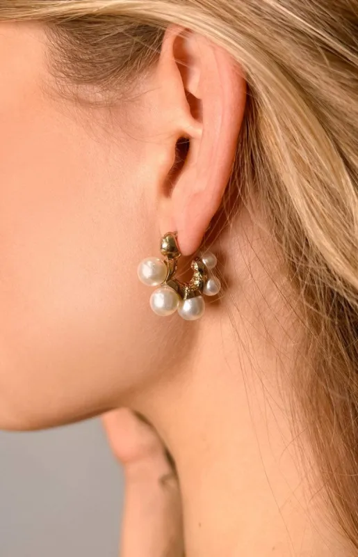 Rena Pearl Gold Hoop Earrings sold by Beginning Boutique
