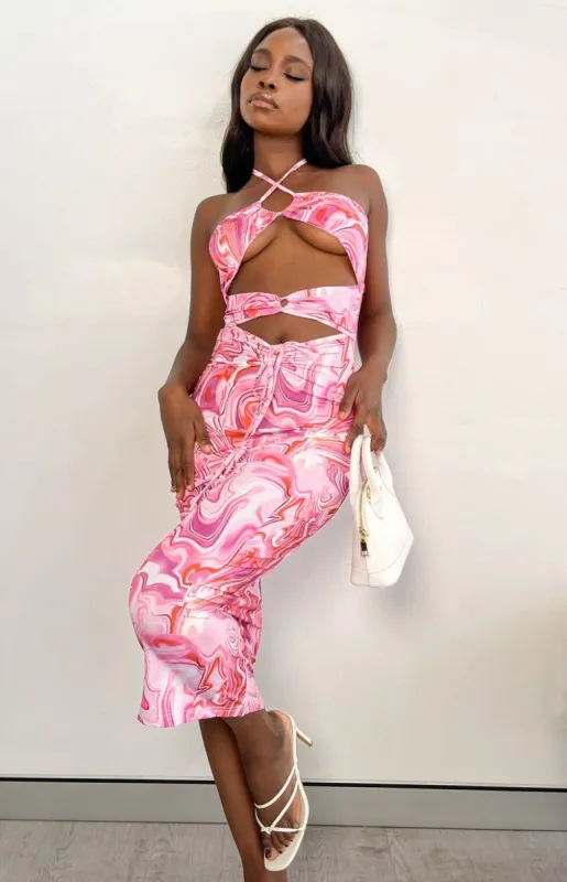 Lavish Pink Midi Dress sold by Beginning Boutique