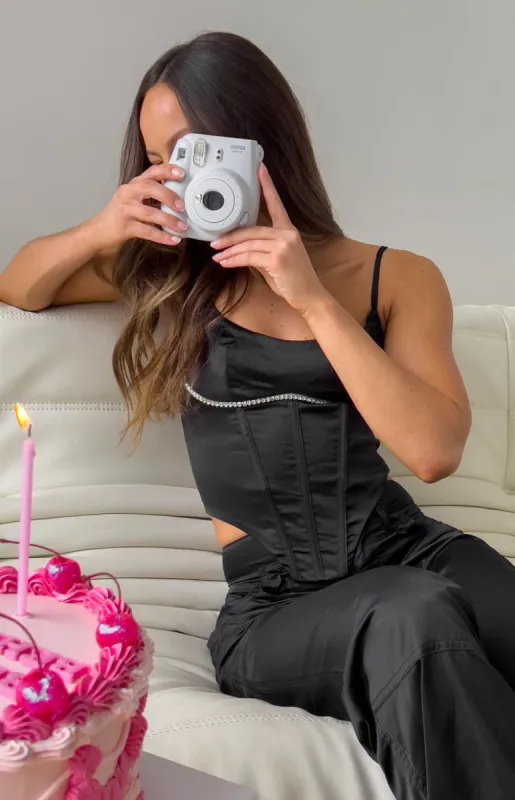 Charlise Black Corset Crop Top sold by Beginning Boutique