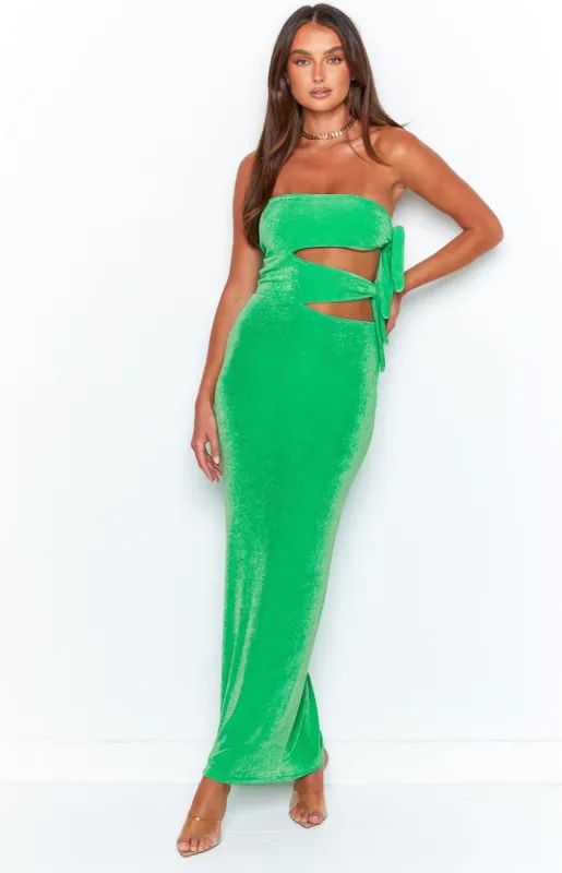 Melinda Green Cut Out Maxi Dress sold by Beginning Boutique