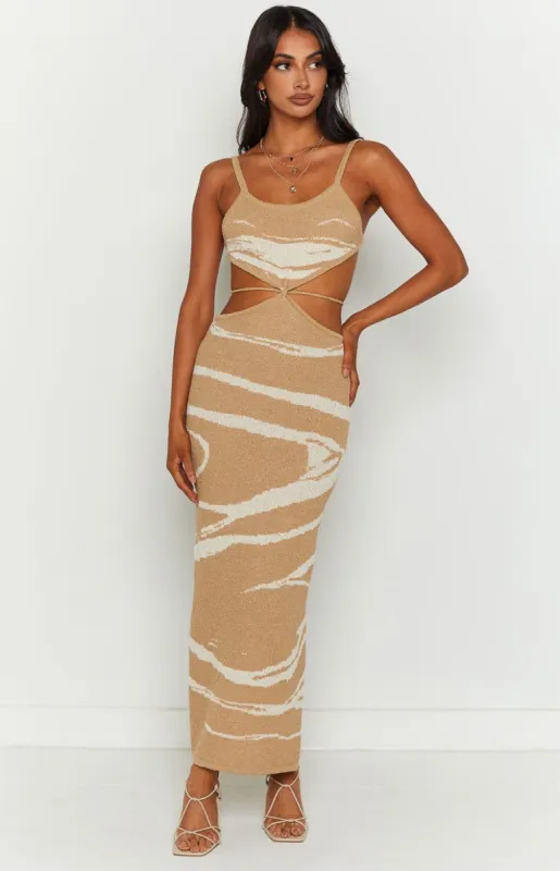 Chorma Brown Swirl Midi Dress sold by Beginning Boutique