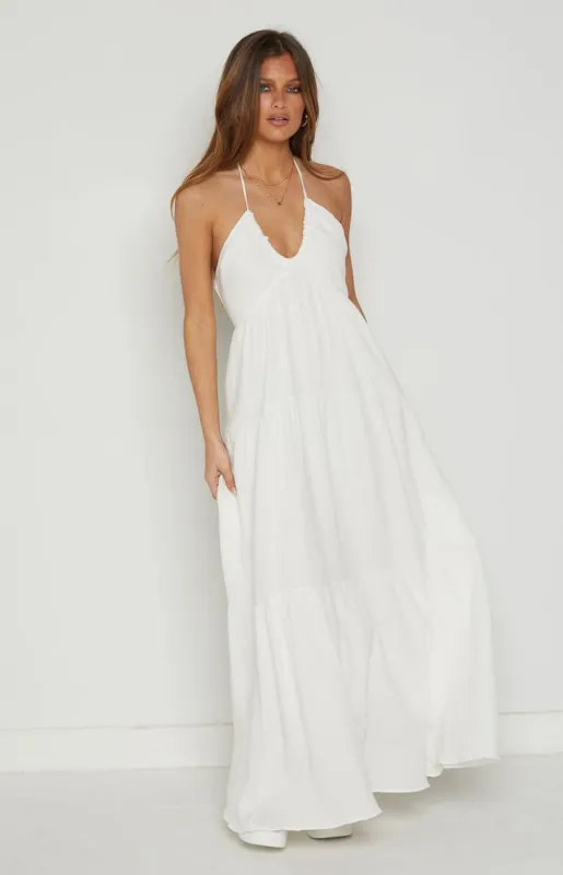 Breezi White Tiered Maxi Dress sold by Beginning Boutique