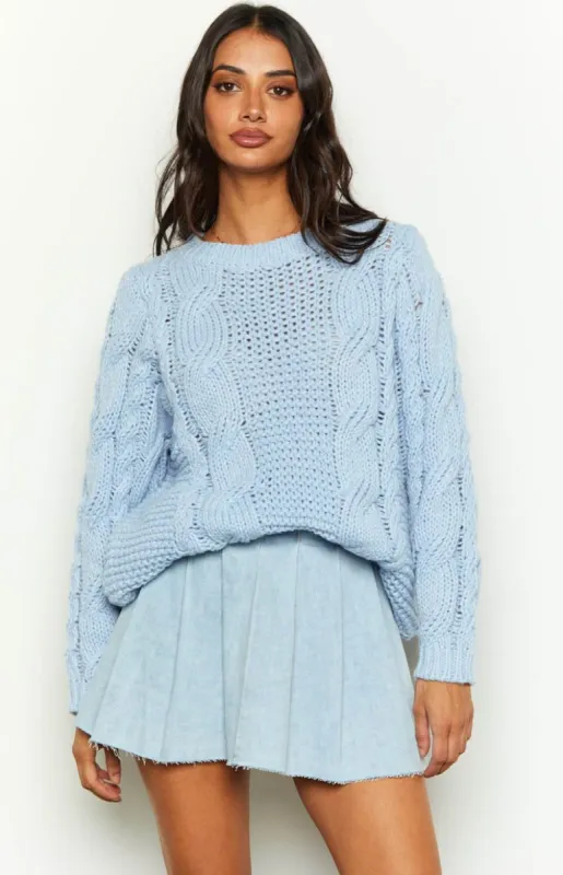 Everlea Blue Cable Knit Sweater sold by Beginning Boutique