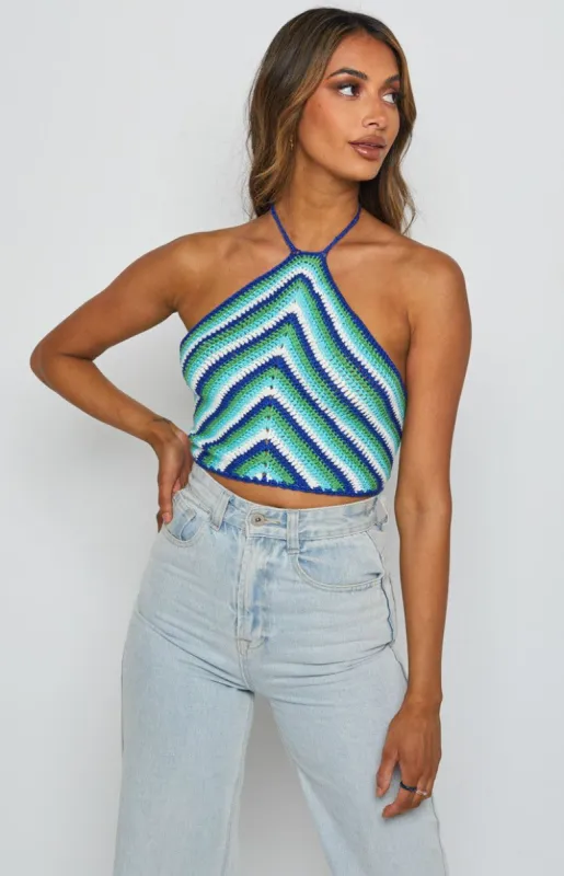 Alicia Halter Top Blue Multi sold by Beginning Boutique