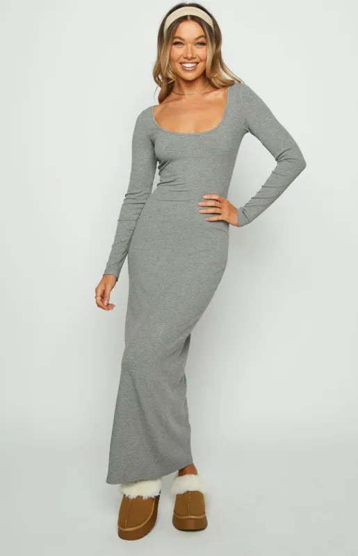 Lily Grey Long Sleeve Maxi Dress sold by Beginning Boutique