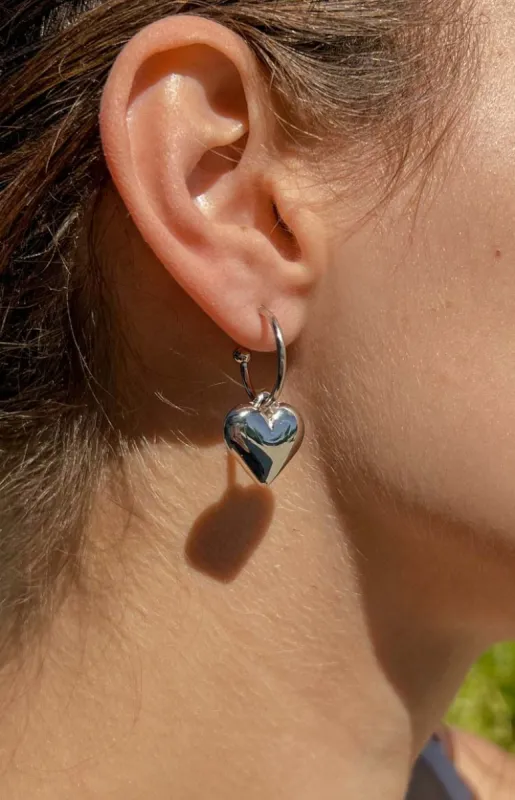 Stay Golden Silver Love Heart Earrings sold by Beginning Boutique