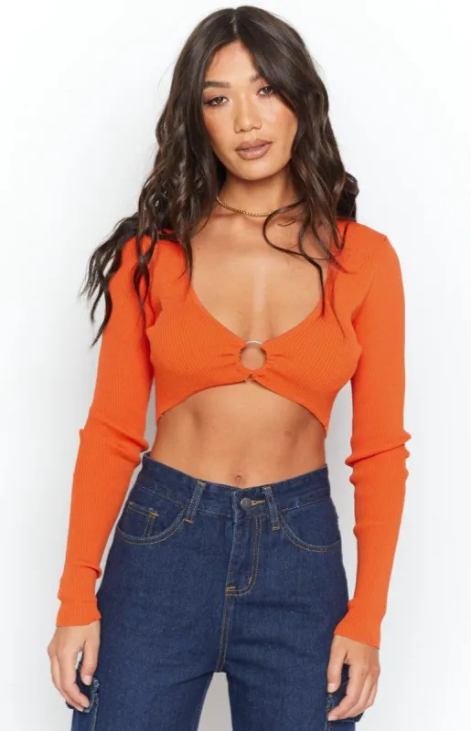 Vonne Long Sleeve Tie Up Top Orange made by Beginning Boutique