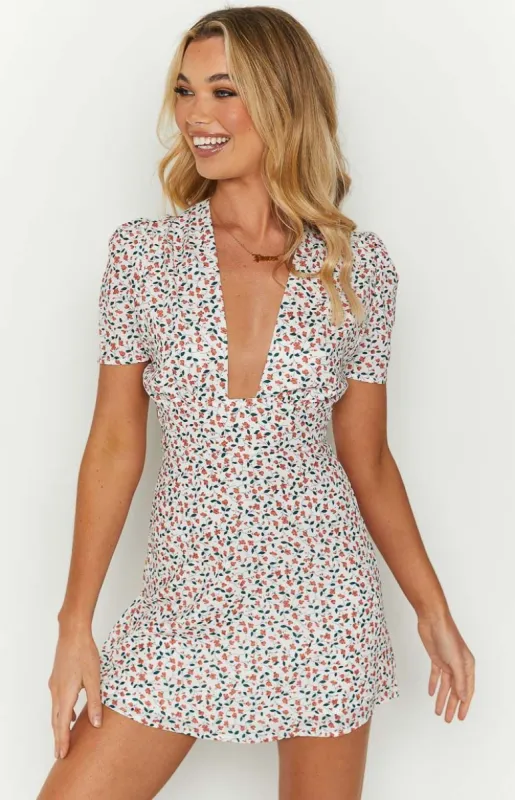 Glow Girl Dress White and Orange Floral sold by Beginning Boutique