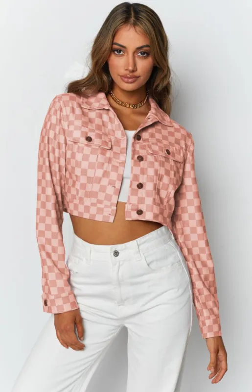 Alternator Check Cropped Jacket Pink made by Beginning Boutique