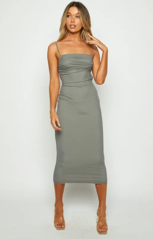 Maree Grey Midi Dress sold by Beginning Boutique