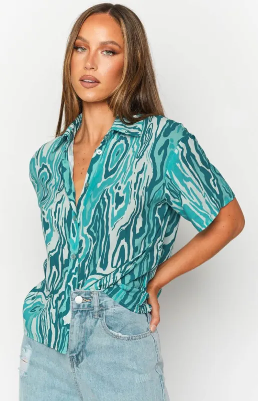 Barbeque Button Shirt Blue sold by Beginning Boutique
